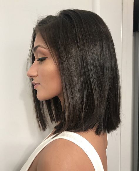 Rich Chocolate brown hair color with a blunt bob haircut Brown Hair Long Bob, Chocolate Brown Hair Color, Layered Bob Hairstyles, Lob Hairstyle, Shoulder Length Hair Cuts, Long Bob Hairstyles, Brown Blonde Hair, Shoulder Length Hair, Brunette Hair