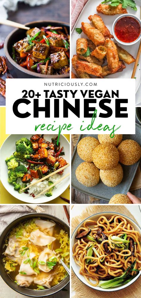 Skip the weekly takeout from your local restaurant and enjoy these flavorful homemade vegan Chinese recipes instead! Find veggie dishes, noodles, mock meat, rolls, and more. These plant-based recipes are great for weeknights and family-friendly. Veggie Chinese Recipes, Vegan Pork Recipes, Plant Based Japanese Recipes, Restaurant Vegan Recipes, Vegan Chinese Dessert, Chinese Food Vegan, Plant Based Chinese Recipes, Vegan Chinese Food Recipes, Plant Based Asian Recipes