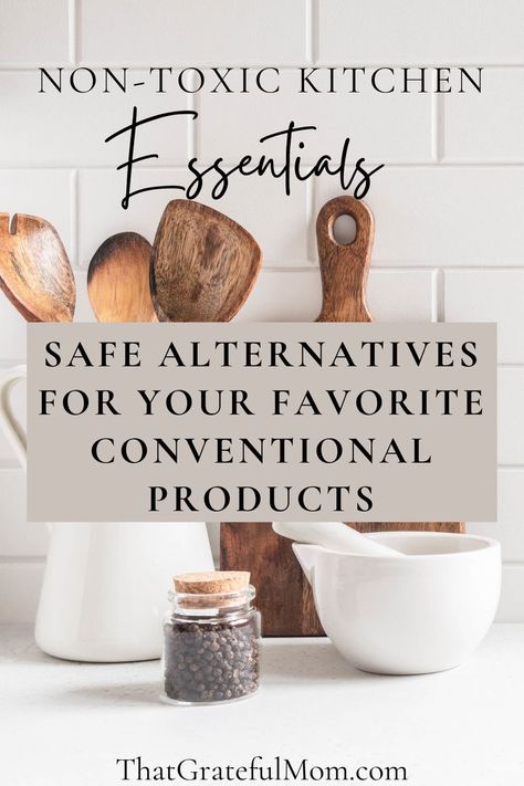 Non-toxic kitchen alternatives for all your favorite conventional products. Homemaker Schedule, Non Toxic Cookware, Nontoxic Cleaning, Happy Homemaking, Laundry Detergent Recipe, Chemical Free Living, Toxic Cleaning Products, Plastic Food Containers, Healthy Oils