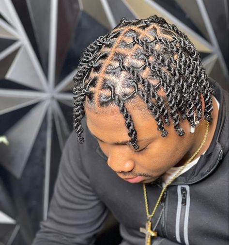 Twist Locks Hairstyles For Men, Twist On Natural Hair Men, Two Strand Twist Men With Beads, Rope Twist Men Short Hair, Men’s Twist With Fade, Two Strand Twist Men Dreads Short, Twist On Boys Hair Short, Rubber Band Hairstyles Men, Hairstyles For Men Twist