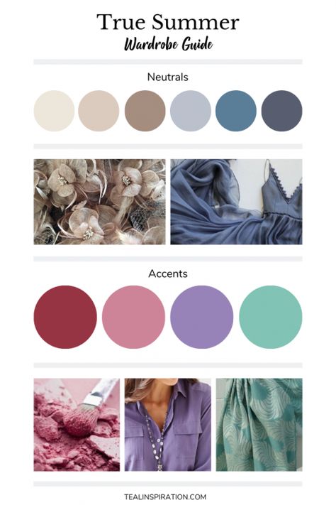 True Summer Colors, True Summer Wardrobe, Color Analysis Summer, Summer Skin Tone, True Spring Colors, Cool Summer Palette, Light Summer Color Palette, Summer Color Palettes, Soft Summer Palette