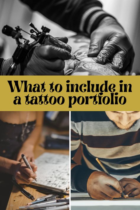 What to Include in a Tattoo Portfolio - TattooGlee Tattoo Portfolio Ideas Design, How To Become A Tattoo Apprentice, How To Become Tattoo Artist, How To Make A Tattoo Portfolio, Tattoo Artist Practice, Tattoo Business Ideas, Tattoo Artist Portfolio Book, Become A Tattoo Artist, Tattoo Designs For Beginner Artists