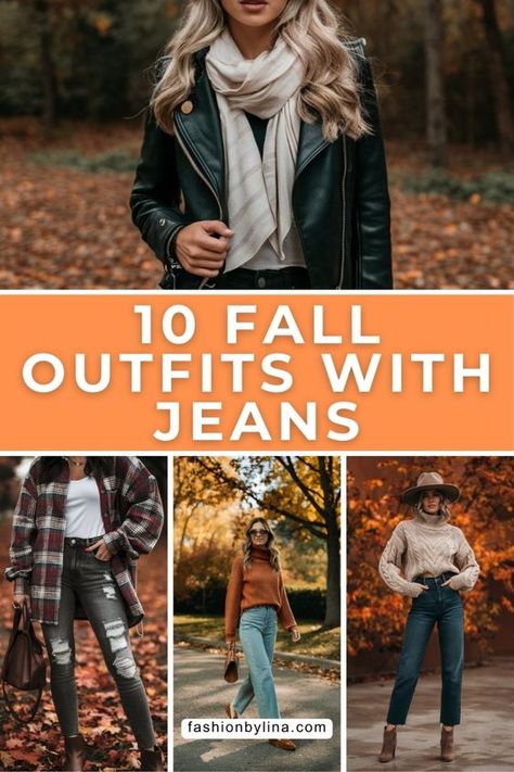 Stay warm and stylish with these 10 fall outfits with jeans. From cozy sweaters to stylish jackets, these looks are perfect for any fall day. Mid 30s Fall Outfits Women, Early Fall Casual Outfits, Stitch Fix Fall 2024, Fall 2024 Jeans Outfits, Fall Outfits Women 40's, Women’s Fall Jeans Outfit, Fall Saturday Outfit, Day Drinking Outfit Autumn, Orange Sweater Outfit Fall Looks