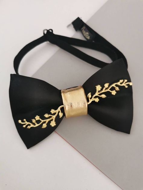 Bow Tie Accessories, Black And Gold Wedding Groomsmen, Bow Ties For Men, Black Tux With Gold Bow Tie, Black Bow Tie With Butterfly Knot For Wedding, Black And Gold Bow Tie, Luxury Bow Tie For Black-tie Events, Gold Satin Bow Tie For Black-tie Events, Fitted Butterfly Knot Bow Tie For Black-tie Events