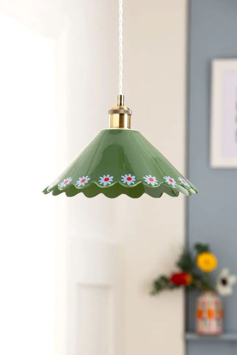 Green And White House Decor, Interior Design Items Home Decor, Ideas For Shop Decor, Flower Light Pendant, Lucy Alice Home, Diy Flower Pendant Light, Uk House Decor, Ceiling Lampshades, Lucy Tiffney