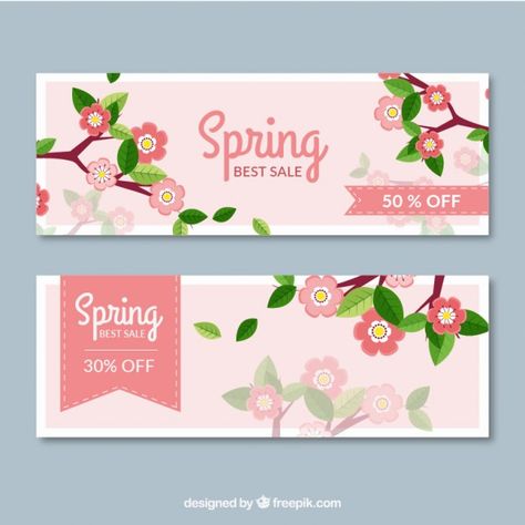 Spring sales banners Premium Vector | Premium Vector #Freepik #vector #banner #flower #floral #flowers Spring Sale Banner, Banner Flower, Company Banner, Spring Banner, Vector Banner, Design School, Sale Banner, Spring Sale, Floral Flowers