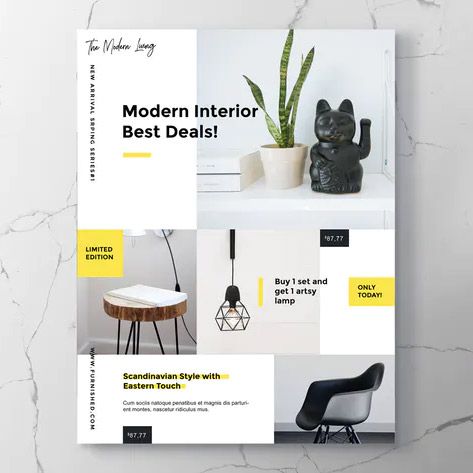 Modern Furniture & Interior Flyer - Flyer Templates - Free PSD Templates Flyer Ideas Creative, Furniture Poster Design, Paper Rip, Modern Flyer Design, Catalog Design Layout, Furniture Magazine, Furniture Graphic, Wood Branding, Johnson Tiles