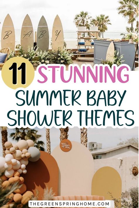 Looking for some fun summer baby shower themes?! These warmer months allow for some creative themes that wouldn’t necessarily fit at other times of the year.  Make your summertime baby shower a memorable event for the new parents AND their guests! You’re going to want to steal every one of these summer baby shower ideas for your own.   Ready to plan this special day?! Let’s get started! Summer Themed Baby Shower Ideas, Summer Theme Baby Shower Ideas, Pool Party Baby Shower Ideas, June Baby Shower Ideas, Baby Shower Summer Theme, Baby Shower Ideas Summer, Tropical Baby Shower Ideas, Summer Baby Shower Ideas, Fun Baby Shower Themes