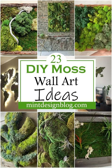 Dried Moss Wall Art Diy, Moss Graffiti Ideas, Live Wall Art Indoor, Moss Diy Ideas, Living Wall Art Diy, Nature Wall Decor Diy, Moss Ideas Decor, Diy Moss Art Wall, Moss Rocks Decor