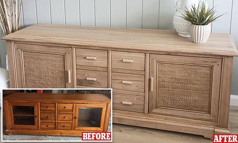 Recycled Tv Cabinets, Refinish Tv Cabinet, Tv Cabinet Paint Ideas, Painted Tv Cabinet Ideas, Upcycled Furniture Tv Cabinet, Refinished Tv Cabinet, Tv Unit Refurbish, Tv Cabinet Flip, Tv Cabinet Makeover Ideas