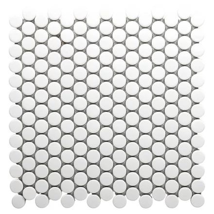 Penny White IV Porcelain Mosaic Hexagon Penny Tile Bathroom, Penny Tile Bathroom, Penny Tile Bathroom Floor, Penny Mosaic, White Porcelain Tile, Penny Round Mosaic, White Tile Floor, Floor And Decor, Polish Ceramics