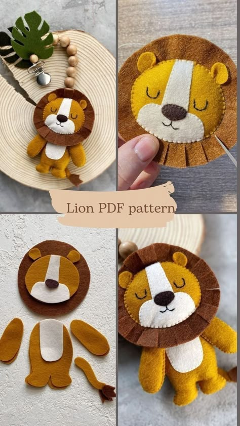 Lion Toys, Diy Baby Mobile, Felt Toys Patterns, Felt Animal Patterns, Shoelace Patterns, Felt Crafts Patterns, Lace Patterns Converse, Shoe Lace Patterns Converse, Felt Crafts Diy