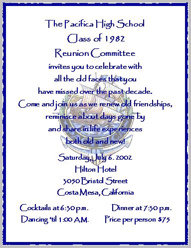 High School Reunion Invitation Template, High School Class Reunion Ideas, Shipwreck Vbs, High School Reunion Planning, School Reunion Decorations, High School Reunions, Class Reunion Planning, 50th Class Reunion Ideas, Class Reunion Invitations