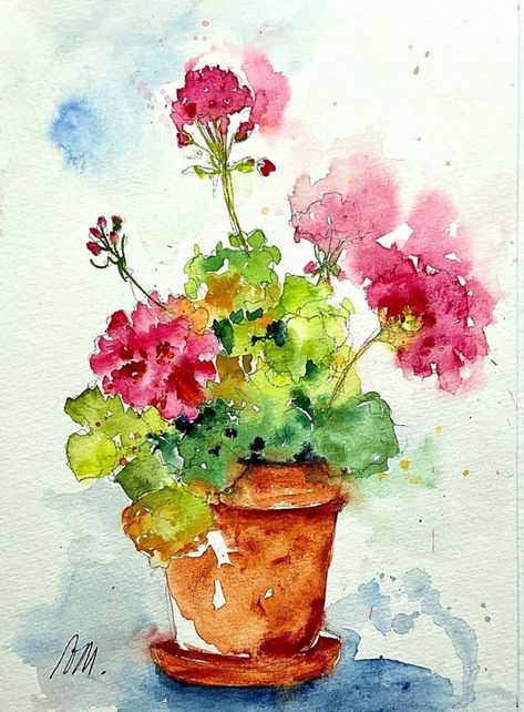 Flowers In A Pot, Learn Watercolor Painting, Watercolor Flowers Tutorial, Watercolor Paintings For Beginners, Diy Watercolor Painting, Watercolor Projects, Loose Watercolor, Watercolor Flower Art, Watercolor Painting Techniques