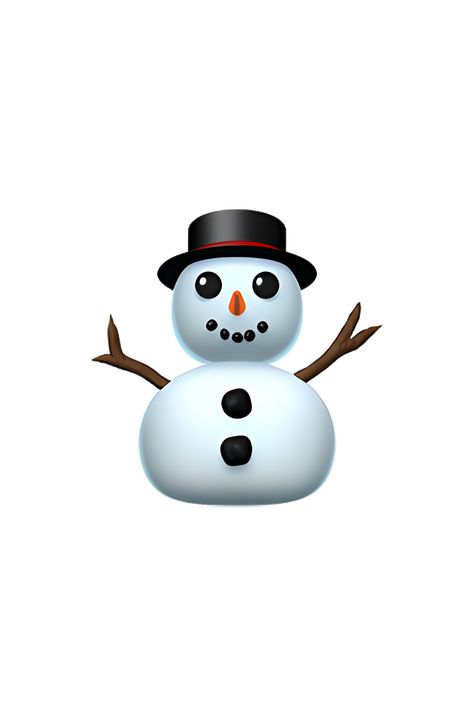 The emoji ⛄ depicts a snowman without snow. It has a round head with two black dots for eyes and a black dot for a mouth. The snowman has two stick arms and a carrot nose. It is wearing a black top hat and a red scarf. The snowman's body is made up of three stacked circles, but there is no snow on it. Emoji Stickers Iphone Christmas, Cute Winter Emojis, Cute Ios Emoji Christmas, All Iphone Emojis, New Emojis Iphone Ios, Holiday Emojis, Winter Emojis, Xmas Widgets, Snowman Emoji