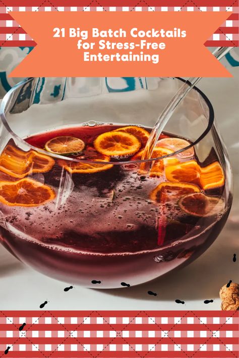 Easy Bulk Cocktail Recipes, Big Batch Fall Cocktail Recipes, Big Batch Cocktails Wedding, Pitcher Fall Cocktails, Cocktail Pitcher Recipe Party Drinks, Punch Bowl Cocktail Recipes, Camping Cocktails Make Ahead, Whiskey Punch For A Crowd, Fall Large Batch Cocktails