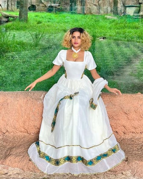 Simple Short Sleeved Traditional Ethiopian Dress Pretty Traditional Dresses, Holiday Wedding Dress, Habesha Dress, Ethiopian Traditional Dress, Ethiopian Dress, Habesha Kemis, Cultural Celebration, Holiday Wedding, Traditional Dress