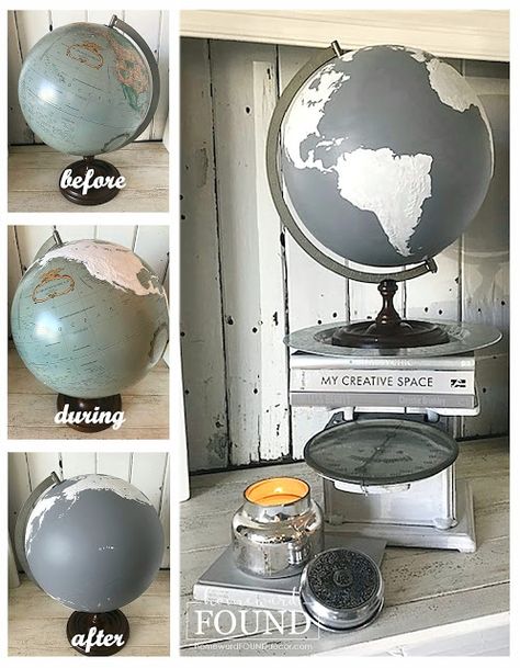 Globe Centerpiece Ideas, Globe Repurpose, Painted Globe Diy, Globe Makeover, 25th Party Ideas, Globe Diy Projects, Preschool Graduation Decorations, Anthropologie Christmas Decor, Drinks Globe