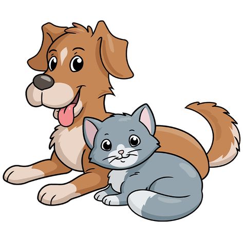 Draw So Cute Dog, Cat Dog Cartoon, Cat And Dog Tattoo, Cat And Dog Drawing, Dog Drawing Tutorial, Draw A Cat, Dog Cat Pictures, Dog Outline, Cat Drawing Tutorial