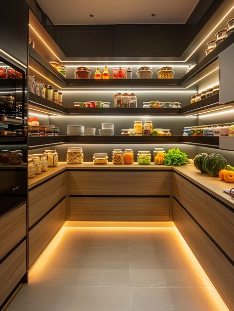 50 Pantry Organization Ideas for Every Home Kitchen Arrangement Ideas Storage, Modern Walk In Pantry, Giant Pantry, Ikea Pantry Hack, Walkin Pantry Ideas, Home Pantry Ideas, Dream Pantry Walk In Luxury, Snack Closet, Luxury Pantry