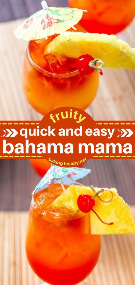 Mixed Drinks With Bacardi, Bahama Mama Drink Recipe, Bahama Mama Recipe, Easy Fruity Cocktails, Bahama Mama Drink, Bahama Mama Cocktail, Drinks Alcohol Recipes Easy, Fruity Mixed Drinks, Easy Mixed Drinks