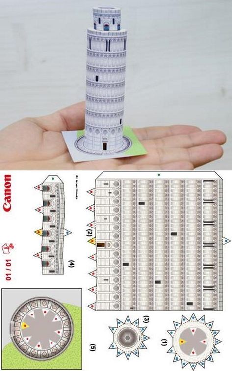 PAPERMAU: Leaning Tower Of Pisa In Italy - A Miniature Paper Model by Hanae Nozaka Paper Architecture Model Ideas, Leaning Tower Of Pisa Craft, Paper Craft Architecture, Free Paper Models Building, Leaning Tower Of Pisa Illustration, Paper Models House, Pisa Tower, 3d Templates, Free Paper Models