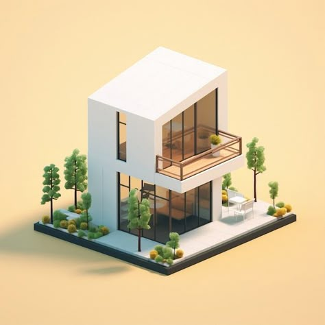 3d Architecture Modeling, Blender Building, Isometric House, Rumah Minecraft Sederhana, 3d Architectural Rendering, Isometric Drawing, Sims 4 House Design, Animal Portraits Art, 3d Architecture