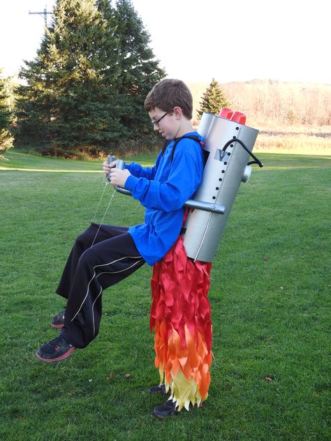 Rocket backpack costume! Book Week Costume Ideas 2023, Diy Rocket Costume, Invisible Man Costume, Rocket Backpack, Fancy Dress Costumes Kids, Reindeer Costume, Clever Halloween, Clever Halloween Costumes, Book Week Costume