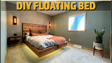 25 Free DIY Floating Bed Frame Plans and Ideas Diy Floating Bed Frame Plans, Queen Size Bed Frame Diy, Make A Cozy Bed, Diy Floating Bed, Build A Floating Bed, Floating Bed Diy, Build Bed Frame, King Size Bed Frame Diy, Queen Bed Frame Diy