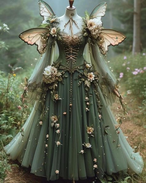 Garden Of Time Dress, Fairy Queen Dress, Dress With Butterfly Wings, Fae Outfit, Dress With Wings, Otherworldly Beauty, Fairy Gown, Forest Dress, Tale Dress