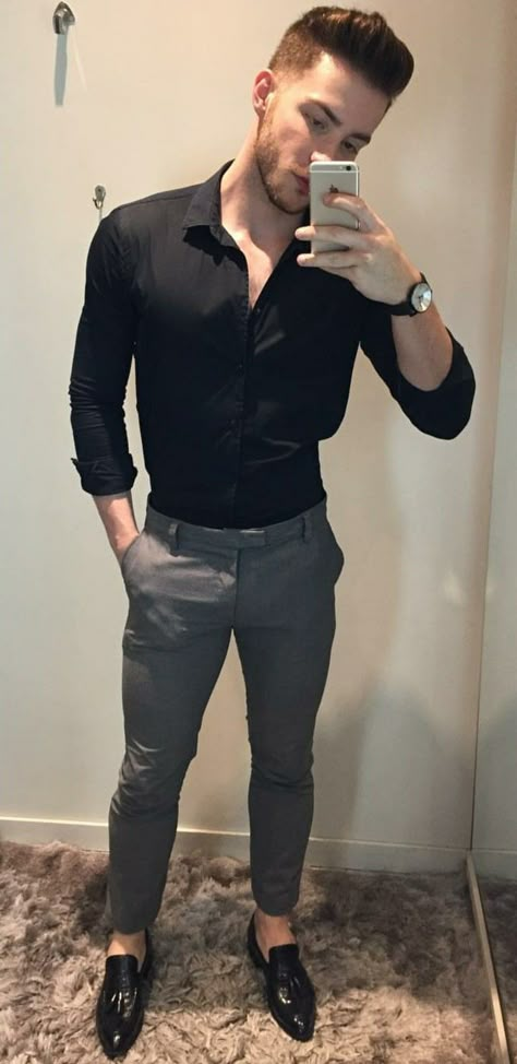 Marcelo Souza Black Formal Dress Men, Black Shirts For Men, Black Shirt Outfit Men, Black Shirt Outfit, Black Shirt Outfits, Blazer Outfits Men, Shirt Outfit Men, Formal Men Outfit, Formal Men