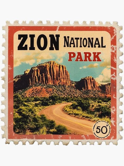 "Vintage Zion National Park Stamp Design - Retro Travel Series" Sticker for Sale by tiigerdad | Redbubble Postage Stamp Design, Travel Stamp, National Parks Trip, Zion National Park, Postage Stamp, Stamp Design, Buy Vintage, Postage Stamps, National Park