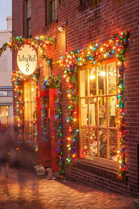 Old Town Alexandria, Va. Christmas Lighting, Christmas Around The World, Christmas Town, Outdoor Christmas Lights, I Love Christmas, Christmas Scenes, Noel Christmas, Store Front, Pisco