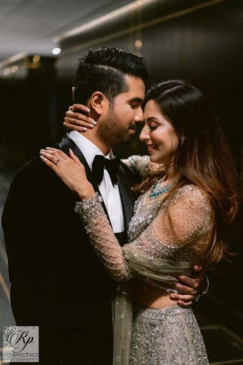 Saree And Blazer Couple Photoshoot, Couple Pose For Reception, Couple Blazer Photoshoot, Couple Shoot Wedding Indian, Sangeet Poses For Bride And Groom, Couple Photography Poses Reception, Engagement Couple Photos Indian, Sangeet Photography Poses, Sangeet Couple Portraits