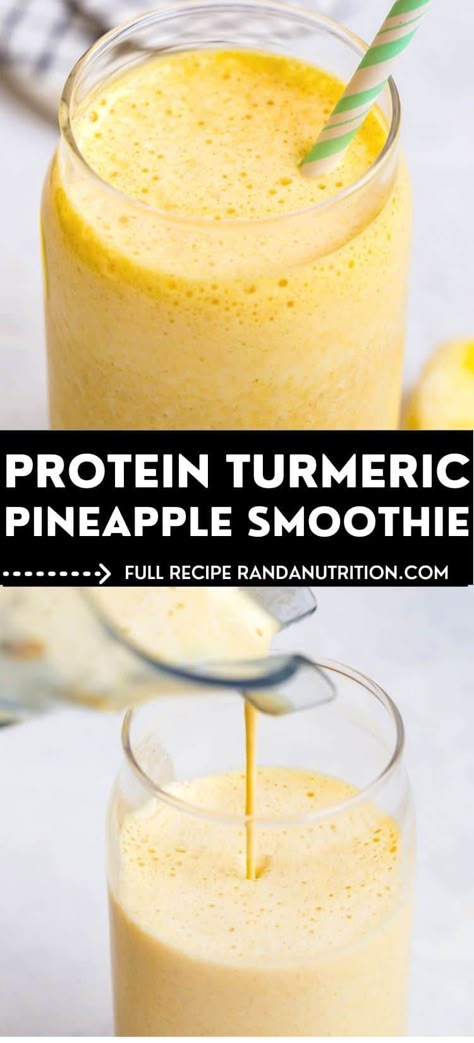 Protein Pineapple Turmeric Smoothie 1 Turmeric Smoothie Recipes, Healthy Drink Recipes, Smoothies Bowls, Turmeric Smoothie, High Protein Smoothies, Keto Smoothie Recipes, Nutribullet Recipes, Recipes Healthy Breakfast, Turmeric Recipes