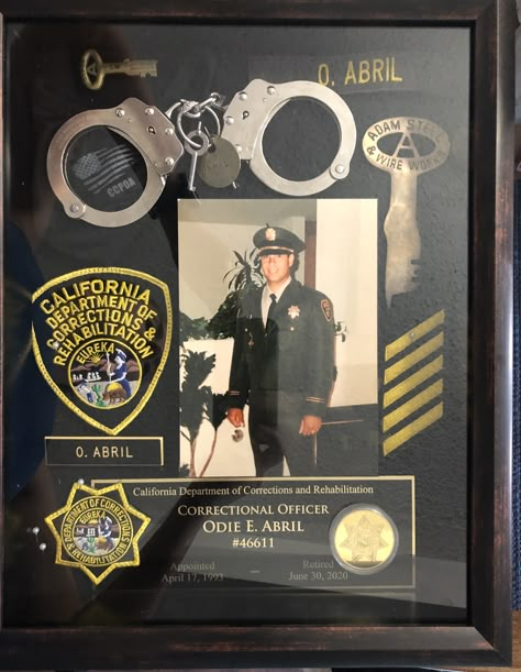 Police Retirement Shadow Box Ideas, Police Officer Shadow Box Ideas, Police Shadow Box Ideas Law Enforcement, Correctional Officer Retirement Party, Law Enforcement Shadow Box Ideas, Police Shadow Box Ideas, Uniform Shadow Box Ideas, Police Collage, Correction Officer