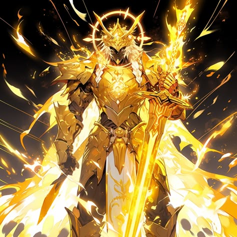 Golden Knight Art, Golden Knight Fantasy Art, Golden Armor Fantasy Art, Angelic Knight, Yellow Knight, Sun Knight, Gold Knight, Holy Knight, Golden Knight