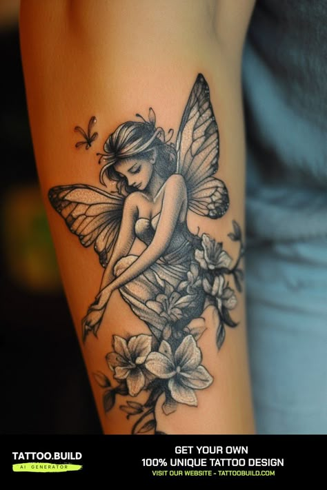 Fairy Tattoos: Enchanting Designs and Their Magical Meanings - Tattoo Build Colorful Fairy Tattoo, Fairy Tattoo Ideas For Women, Naked Fairy Tattoo, Tattoo Fairies, Cherub Tattoos, Fairy Tattoo Ideas, Small Fairy Tattoos, Angel Tattoo For Women, Tattoos Angel