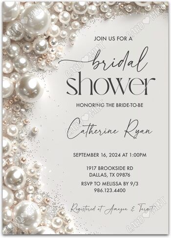 Bridal Shower Ideas White Theme, Glitz And Glam Bridal Shower Theme, Bridal Shower In February, Diamonds And Pearls Bridal Shower Ideas, Pearl Wedding Shower Ideas, Pearls And Lace Bridal Shower Ideas, Glitz And Glam Bridal Shower Ideas, Bridal Shower Template, Pearls Bachelorette Party