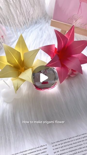 Origami Flowers Lily, Lily Origami Flower Tutorial, Origami Paper Flowers Tutorial, Flowers Origami Tutorial, How To Make Origami Flowers, Flower Origami Easy, Oragami Flowers, Paper Lily Flower, Deco Origami