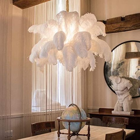 Modern Large Feather Pendant Light, Creative Art Chandelier with Ostrich Hair Lampshade, Luxury Decorative Pendant Lamp for Bedroom Kitchen Restaurant Living Pink Diameter120cm(47inch) - - Amazon.com Diy Ceiling Light, Oud Hollywood, Feather Chandelier, Art Chandelier, Feather Lamp, Large Feathers, Diy Ceiling, Living Room Den, Light Well