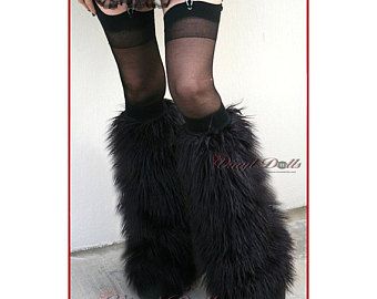 Cybergoth Fashion, Leg Warmers Outfit, Black Leg Warmers, Fur Leg Warmers, Fluffy Boots, Fuzzy Boots, Boot Covers, Leg Warmer, White Faux Fur