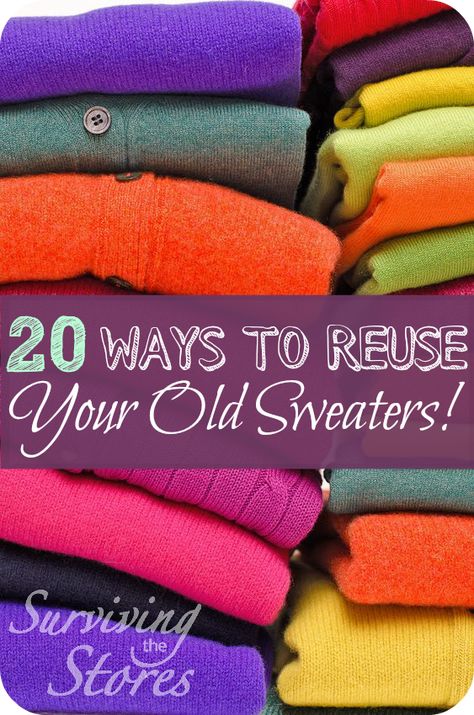 These are so awesome!! There are tons of ways to reuse your old sweaters!! Sweater Projects, Sweater Crafts, Dollar Diy, Recycled Sweaters, Up Cycle, Repurposed Clothing, Old Sweater, Upcycle Recycle, Recycle Clothes