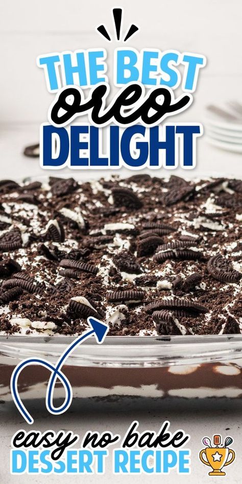 Oreo Delight is a rich, chocolatey dessert with layers of pudding, whipped cream, and, of course, Oreos. It's light and fluffy and everyone will love it! #OreoDelight #OreoDesserts #SweetTreats #OreoRecipes #DeliciousDesserts #NoBakeDesserts #OreoLovers #EasyDesserts #HomemadeTreats #OreoDelights #DessertIdeas #QuickDesserts #OreoCheesecake #RecipeOfTheDay #DessertInspiration Oreo Dessert With Ice Cream, Oreo And Pudding Dessert, Cookie Delight Dessert, Oreo Dream Dessert, Chocolate Pudding Oreo Dessert, Oreo Cookie Pudding Dessert, Oreo Dessert Without Cream Cheese, Dessert With Whip Cream, Oreo Pudding Dessert Recipes