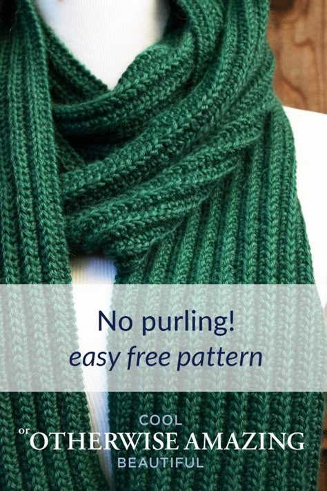 This free knit scarf pattern involves no purl stitches, making it the perfect choice for beginner knitters. It's easy but creates a beautiful rib stitch. Knit Scarf Pattern Free, Knit Scarf Outfit, Minimalist Knitting, Easy Knit Scarf, Block Knitting, All Free Knitting, Knitting Styles, Knit Scarf Pattern, Textured Knitting