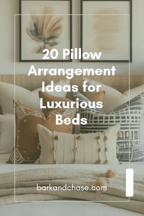 Transform your bedroom into a luxurious haven with these 20 stylish pillow arrangement tips! Discover how layering pillows, mixing different styles, and incorporating textures can elevate your bed's aesthetics. From decorative throw pillows to essential sleeping pillows, learn how to create a look that balances comfort and elegance. Perfect for any bedroom design, these ideas will guide you in crafting the ideal pillow display for that high-end feel you've been dreaming of. Explore our tips for making your bedding stunning and inviting. Arrange Bed Pillows, How To Arrange Cushions On Bed, Pillows Arrangement On Bed, Beds With Lots Of Pillows, Bed Pillow Inspiration, How To Arrange Bed Pillows, Superking Bed Pillow Arrangement, Arranging Pillows On Bed, King Pillows On Queen Bed