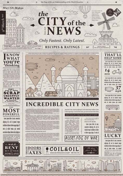 Design of old vintage newspaper template... | Premium Vector #Freepik #vector #vintage #design #template #newspaper Old Newspaper Template, Vintage Newspaper Template, طابع بريدي, Desain Buklet, Newspaper Template, Vintage Newspaper, Newspaper Design, Poster Minimalist, Old Newspaper