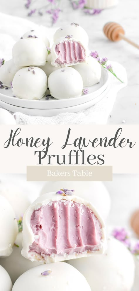 Lavender Truffles, White Chocolate Truffles, Lavender Recipes, Honey Lavender, White Chocolate Ganache, Baking Sweets, Dried Lavender, Melt In Your Mouth, Chocolate Truffles