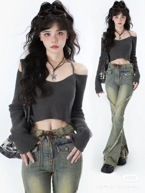 Crop Shrug Outfit, Alternative Street Fashion, Cervical Collar Fashion, Grunge Cute Aesthetic, Korean Grunge Outfits, Acubi Fits, Goth Babe, 2000s Japanese Fashion, Y2k Outfits