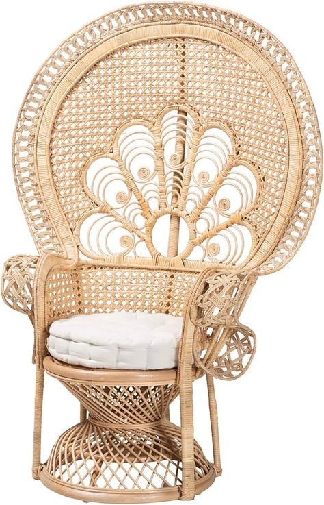 Amazon.com: Baxton Studio Ediva Modern Bohemian Natural Brown Rattan Peacock Accent Chair : Home & Kitchen Fun Chairs, Rattan Peacock Chair, Peacock Chairs, Peacock Chair, Rattan Armchair, Upholstery Cushions, Modul Sofa, Eames Chairs, Deco Salon